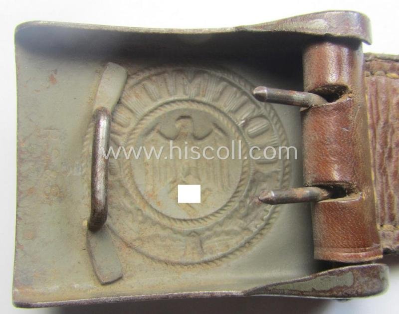 Moderately used, 'standard-issue'-pattern, WH (Heeres) field-grey-toned- and steel-based belt-buckle being a maker- (ie. 'R.S.&S.'-) marked example that comes mounted onto its 'R. Sieper u. Söhne'-marked and/or '1940'-dated tab — image 5