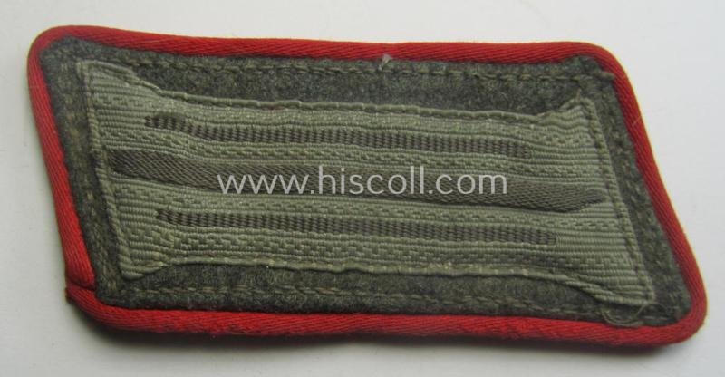 Mid- (ie. later-) war-period - and fully matching! - pair of WH (Heeres) field-grey-coloured, woolen-based- and/or bright-red-piped: 'Sturmgeschütze'-collar-tabs having a greyish-toned 'Einheitskragenspiegel' attached — image 2