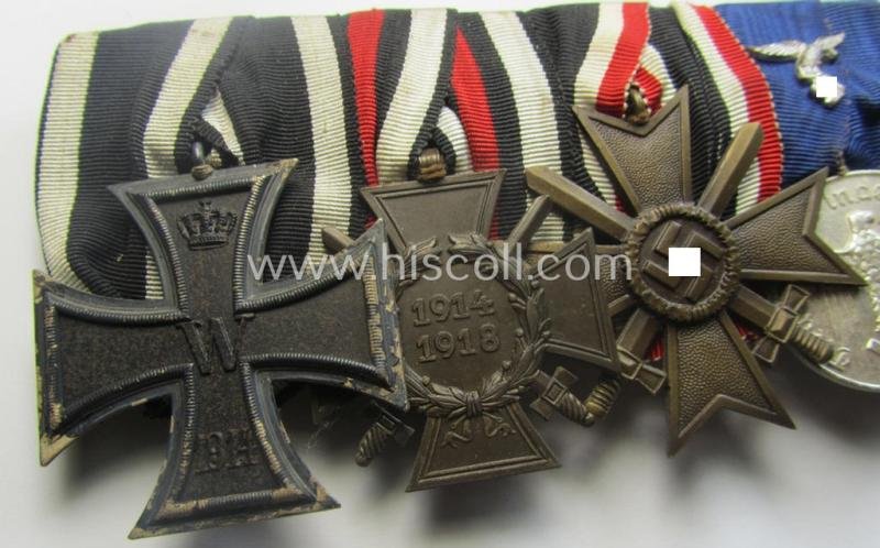5-pieced, WWI- (ie. TR-) period, WH (Luftwaffe) medal-bar (ie. 'Ordenspange') resp. depicting an: 'EKII.Kl.', an: 'FKK 14-18 m. Schw.', a: 'KvK II.Kl. m. S.', a: WH (LW) 'DA 4. Stf. ' and an Austrian WWI-commemorative medal — image 2