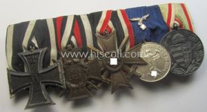 5-pieced, WWI- (ie. TR-) period, WH (Luftwaffe) medal-bar (ie. 'Ordenspange') …