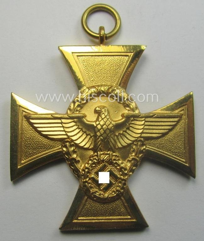 Golden-class 'Pol.-Dienstauszeichnung 1. Stufe' (or: police loyal-service medal first-class) that comes stored in its period, green-coloured (and luxuriously styled!) etui and that comes with its accompanying ribbon (ie. 'Bandabschnitt') — image 3