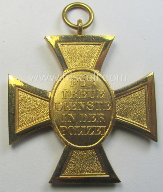 Golden-class 'Pol.-Dienstauszeichnung 1. Stufe' (or: police loyal-service medal first-class) that comes stored in its period, green-coloured (and luxuriously styled!) etui and that comes with its accompanying ribbon (ie. 'Bandabschnitt') — image 4