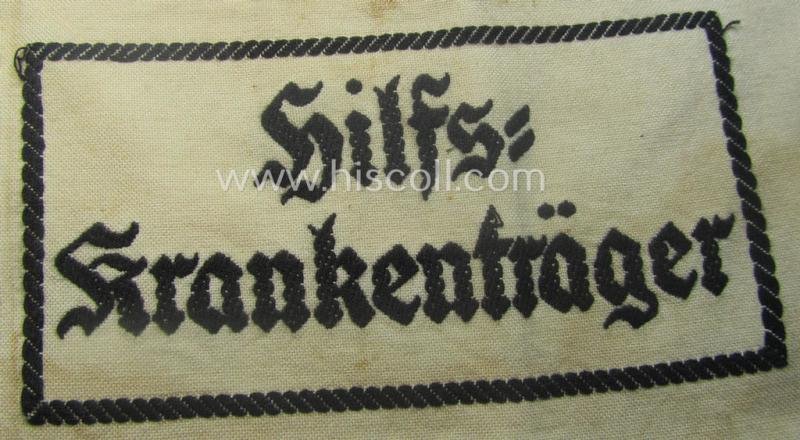 Beige-white-coloured- and/or linnen-based armband (ie. 'Armbinde') as was executed in the 'thicker-styled' fabric as was intended for WH (Heeres) staff-members working as: 'Hilfs-Krankenträger' — image 2