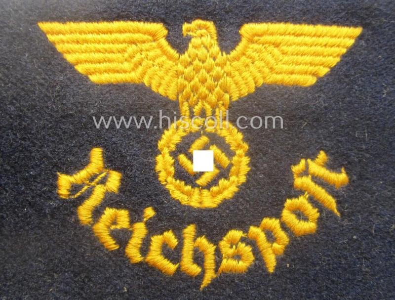 Darker-blue-coloured- and/or woolen-based so-called: 'Reichspost'-related armband (ie. 'Armbinde') being of the 'woven'-type and that comes in a moderately used- ie. worn, condition — image 2