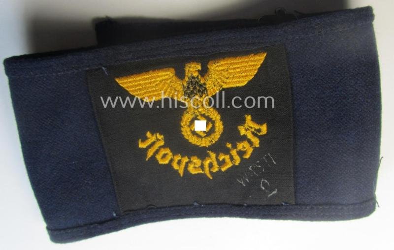 Darker-blue-coloured- and/or woolen-based so-called: 'Reichspost'-related armband (ie. 'Armbinde') being of the 'woven'-type and that comes in a moderately used- ie. worn, condition — image 5