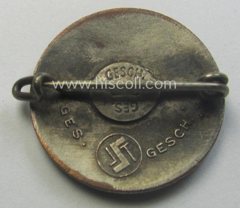 Very rarely found - and neatly enamelled- (bright-red-coloured) - so-called: 'Nat. Soc. Frauenschaft'-membership-lapel-pin (ie. party-badge or: 'Parteiabzeichen') which is nicely maker-marked on its back with the makers'-logo: 'S&L' — image 2