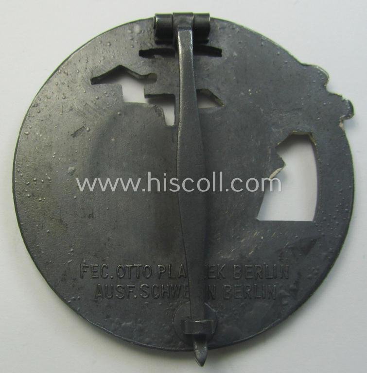WH (Kriegsmarine) 'Blockadebrecher-Kriegsabzeichen' being a clearly maker- (ie. 'Fec. Otto Placzek Berlin - Ausf. Schwerin - Berlin'-) marked example as executed in silver-toned metal (ie. 'Buntmetall') — image 2