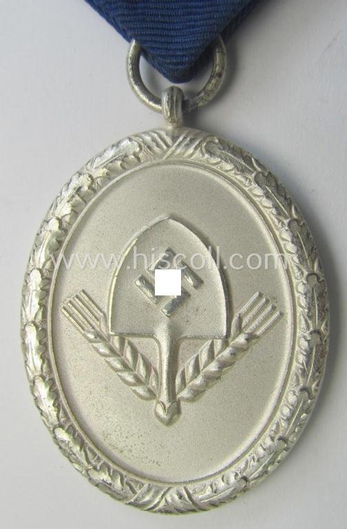 RAD (ie. 'Reichsarbeitsdienst') so-called: 'Dienstauszeichnung 3. Stufe für Männer' (as was intended for 12 years loyal-service) and that came mounted onto its period piece of ribbon (ie. 'Bandabschnitt') — image 2