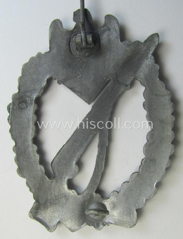 'Infanterie Sturmabzeichen in Silber' (or: silver-class infantry-assault-badge ie. IAB) being a non-maker-marked, so-called: 'solid-back-example as was (I deem) produced by the: 'R.A. Karneth u. Söhne'-company — image 4
