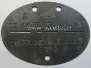 Zinc-based, WH (Heeres) 'Panzerjäger o. Aufklärungs'-related ID-disc bearing the clearly …