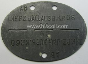 Zinc-based, WH (Heeres) 'Infanterie o. Panzerjäger'-related ID-disc bearing the clearly …