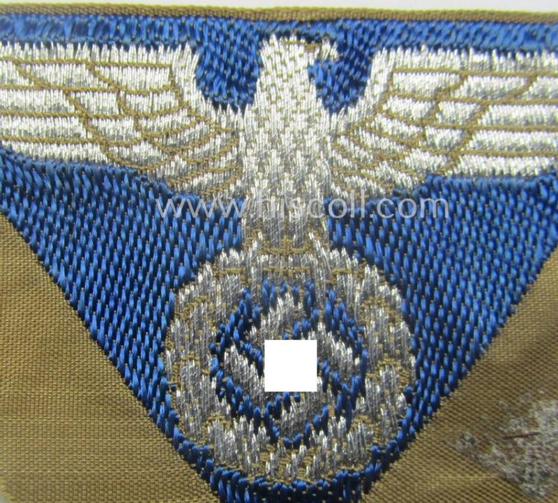 SA-related cap-eagle as was intended for the: 'Lagermütze' (ie. side-cap) being an example as woven on a typical bright-blue-coloured background and as such intended for members within the: 'SA-Gruppe Warthe o. Oberrhein' — image 2