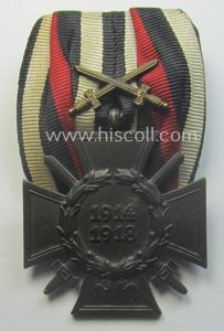 Golden-bronze-toned, so-called: 'Einzelspange' showing a: 'Frontkämpferkreuz 1914-18 mit Schwertern' (ie.: …