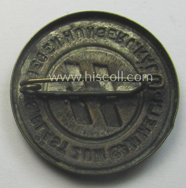 Rarely encountered - and I deem early-period! - 'Allgemeine-SS'-related 'tinnie' (ie. 'Veranstaltungs o. Spendenabzeichen') being a non-maker-marked example showing the Rune-signs and text: 'SS blast zum Sammeln gegen Hunger u. Kälte' — image 2
