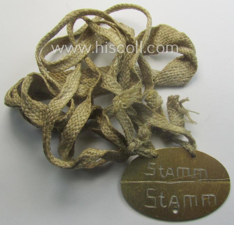 Unusually found - albeit 'standard-issue'-pattern - WH (Kriegsmarine) typical aluminium-based- and/or bright golden-bronze toned ID-disc (ie. 'Erkennungsmarke') bearing the engraved coded numeral (ie. text) that simply reads: 'F.617 Wehr.Beamt.Mar.' — image 3