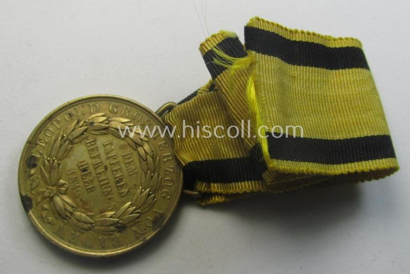 Grossherzogtum Baden, 'Gedächtnis-Medaille für 1849' that comes mounted onto its period ribbon (ie. 'Bandabschnitt') as issued and found — image 3