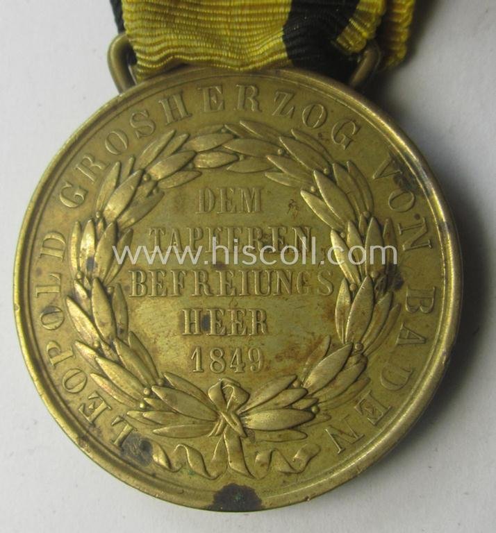 Grossherzogtum Baden, 'Gedächtnis-Medaille für 1849' that comes mounted onto its period ribbon (ie. 'Bandabschnitt') as issued and found — image 4
