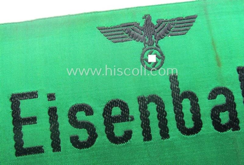 DRB- (ie. 'Deutsche Reichsbahn'-) related armband entitled: 'Eisenbahn' being of the 'entirely-woven'-type onto (typical) silk-like cloth in a technique similar to the 'BeVo'-weave pattern — image 2