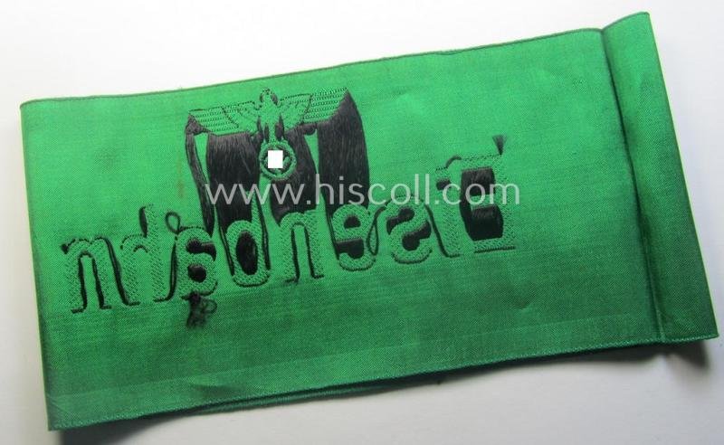 DRB- (ie. 'Deutsche Reichsbahn'-) related armband entitled: 'Eisenbahn' being of the 'entirely-woven'-type onto (typical) silk-like cloth in a technique similar to the 'BeVo'-weave pattern — image 5