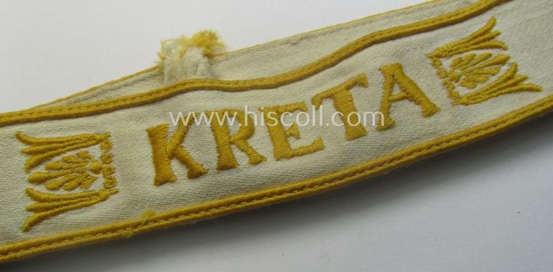 WH cuff-title (ie. 'Ärmelstreifen') entitled: 'Kreta' (being an example that comes in a clearly issued-, worn- and/or most certainly once tunic-attached, condition) — image 3