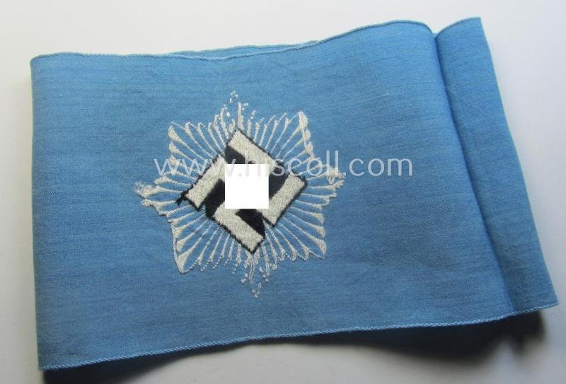 Light-blue-coloured and neatly 'BeVo'-woven, so-called: RLB (or: 'Reichsluftschutzbund') 'Amtsträger'-armband depicting the typical 'RLB'-logo (without lettering) and showing an interwoven makers'-designation (ie. '34'-numeral) — image 5