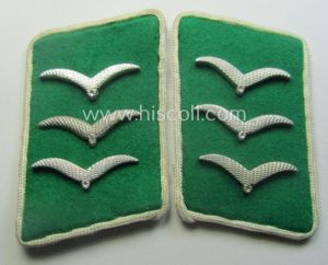 Pair of fully matching, bright-green-coloured- (and/or white-piped-) WH (Luftwaffe) collar-patches …