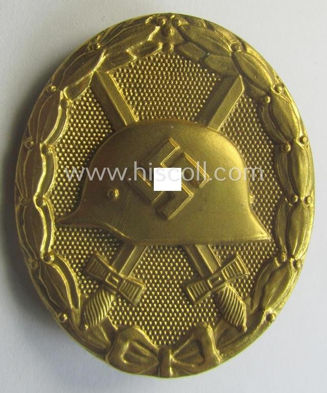 'Verwundeten-Abzeichen in Gold' being a maker- (ie. '30'-) marked- and typical 'Buntmetall'-based example that comes stored in period etui as issued — image 2