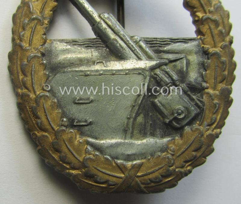 WH (Kriegsmarine) 'Marine-Artillerie-Abzeichen' being a non-maker-marked- and/or typical zinc- (ie. 'Feinzink'-) based example as was produced by the: 'Friedrich Linden'-company — image 3