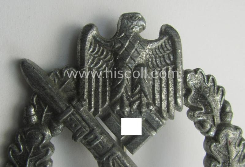 WH (Heeres- ie. Waffen-SS) 'Infanterie-Sturmabzeichen in Silber' (or: silver-class IAB) being a neatly maker- (ie. 'JFS'-) marked example that comes in a truly issued- ie. moderately worn, condition — image 2