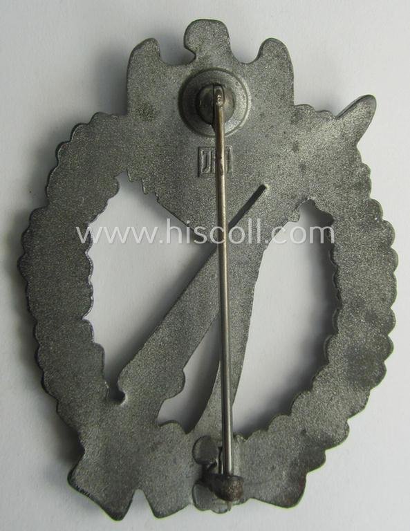 WH (Heeres- ie. Waffen-SS) 'Infanterie-Sturmabzeichen in Silber' (or: silver-class IAB) being a neatly maker- (ie. 'JFS'-) marked example that comes in a truly issued- ie. moderately worn, condition — image 3