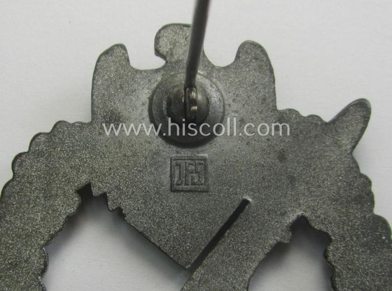 WH (Heeres- ie. Waffen-SS) 'Infanterie-Sturmabzeichen in Silber' (or: silver-class IAB) being a neatly maker- (ie. 'JFS'-) marked example that comes in a truly issued- ie. moderately worn, condition — image 5