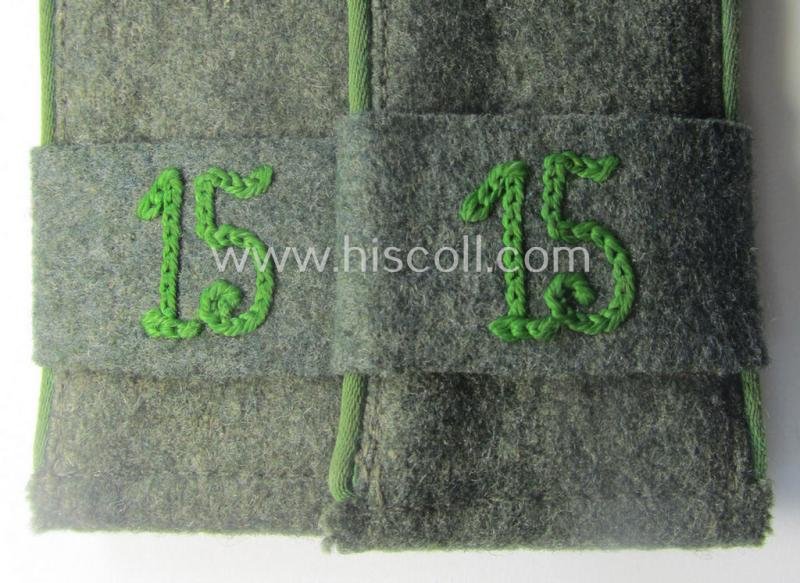 Pair of early- (ie. mid-) war-period (ie. 'M40 o. M43'-pattern), WH (Heeres) EM-type shoulderstraps as was intended for a: 'Soldat des Panzergrenadier-Regiments 15' and that comes with its period-attached 'Überschübe'-pair — image 2