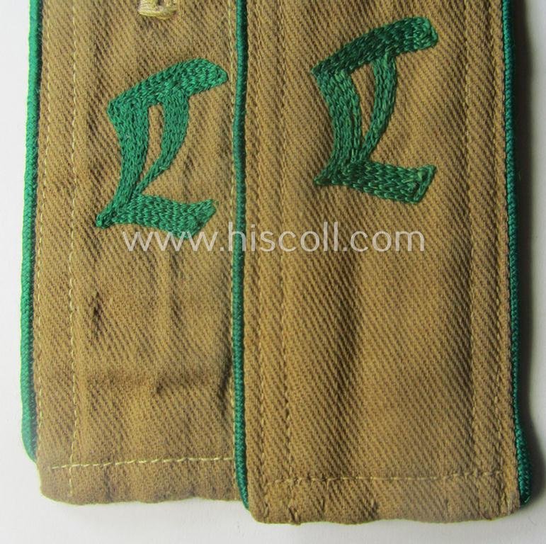 Mis-matched pair of (typical) early-period and neatly 'cyphered', so-called: 'Hitlerjugend' (HJ) 'Landjahr'-shoulderstraps as was intended for and used by a member with the rank of: 'Hitlerjunge' — image 2