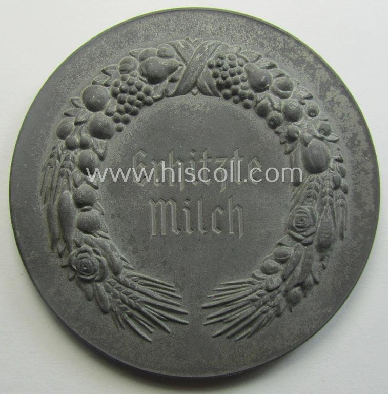 Greyish-silver-toned, 'Reichsnährstand'- (ie. 'RNSt.'-) related, commemorative-award-plaque entitled: 'Reichsnährstands-Austellung - Blut und Boden - Leipzig 1939 - erhitzte Milch' and that comes stored in its period etui — image 6