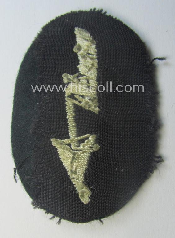 Truly used, WH (Heeres) trade- and/or special-career insignia ie. hand-embroidered signal-blitz (being a non-maker-marked example as executed in white) as was intended for a soldier serving within the: 'Infanterie-Trpn.' — image 2
