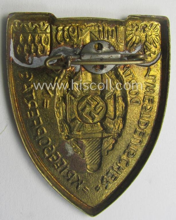 Commemorative, golden-bronze-toned and/or tin-based: 'N.S.K.O.V.'- (ie. veteran-) related 'tinnie' being a non-maker-marked example showing the text: '1. Westdeutscher - Kriegsopfertag - Dortmund - Köln - Juli 1933' — image 2