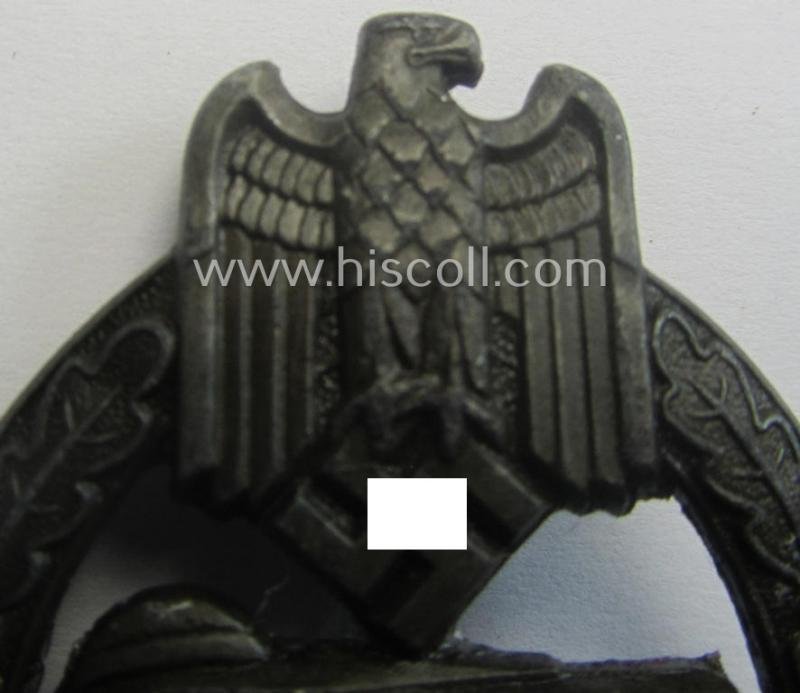 'Panzerkampfabzeichen in Bronze' (or: bronze-class panzer assault badge or PAB) being a zinc- (ie. 'Feinzink'-) version (of the so-called: 'early-period, hollow-zinc, Type A'-variant) as was procuced by the: 'Wilhelm Deumer'-company — image 2