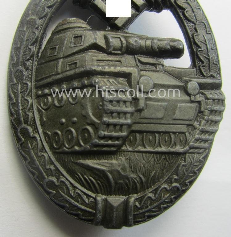 'Panzerkampfabzeichen in Bronze' (or: bronze-class panzer assault badge or PAB) being a zinc- (ie. 'Feinzink'-) version (of the so-called: 'early-period, hollow-zinc, Type A'-variant) as was procuced by the: 'Wilhelm Deumer'-company — image 3