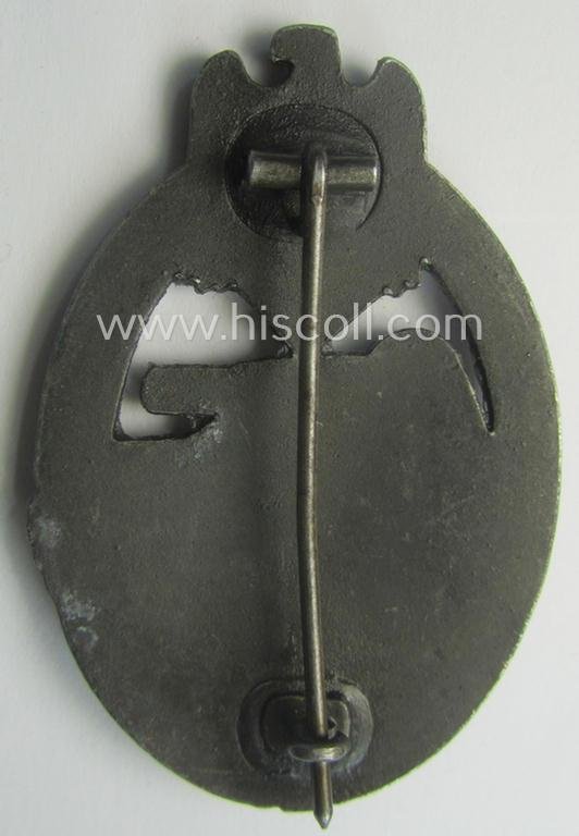 'Panzerkampfabzeichen in Bronze' (or: bronze-class panzer assault badge or PAB) being a zinc- (ie. 'Feinzink'-) version (of the so-called: 'early-period, hollow-zinc, Type A'-variant) as was procuced by the: 'Wilhelm Deumer'-company — image 4
