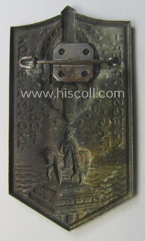 Commemorative, reddish-bronze-toned and/or tin-based: 'N.S.K.O.V.'- (ie. veteran-) related 'tinnie' being a non-maker-marked example showing the text: 'Kriegsopfertag - Koblenz - 21. Okt. 1934' — image 2