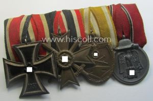 4-pieced, WWII-period medal-bar (ie. 'Ordenspange') showing resp. an: 'EKII.Kl.', a: …