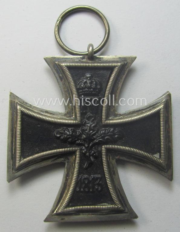 WWI-period: 'Eisernes Kreuz II. Klasse' (or: iron cross second class) being a (typical) non-maker-marked example that comes together with its (minimally) confectioned piece of ribbon (ie. 'Bandabschnitt') — image 4