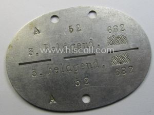 Aluminium-based, WH (Heeres-) ie. 'Feldgendarmerie'-related ID-disc (ie. 'Erkennungsmarke') bearing the …