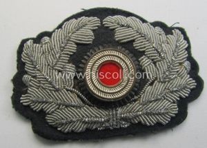 WH (Heeres) officers'-type, (partly) hand-embroidered cap-cocarde (ie: 'Kokarde für Schirmmütze') …