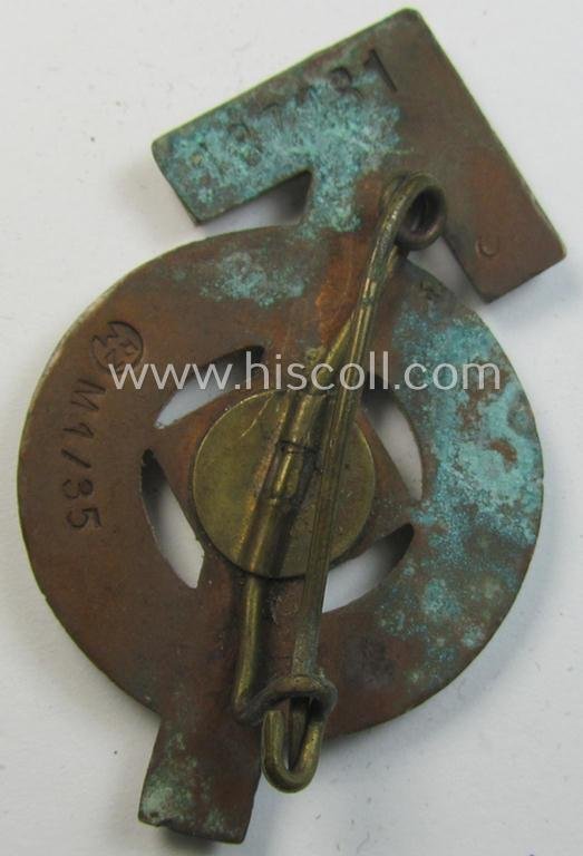 HJ- (ie. 'Hitlerjugend'-) sports-badge (or: 'HJ-Leistungsrune') of the silver-class being a clearly maker- (ie. 'RzM - M1/35'-) marked- and/or: 'Cupal'-based specimen that shows an engraved (unique) bearers'-numeral ('187281') — image 2