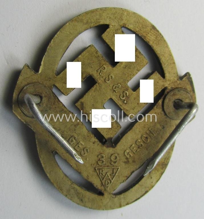Bright-golden-toned - and I deem aluminium-based - cap-badge (ie. 'Hutabzeichen') as was intended for usage by a female member serving within the: 'Reichsarbeitsdienst der weiblichen Jugend' (or: RADwJ) — image 2