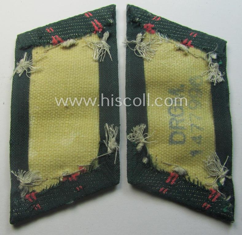WH (Heeres) pair of (later-war-pattern) officers'-type collar-tabs (ie. 'Kragenspiegel für Offiziere') as executed in 'BeVo'-weave pattern as was intended for an officer serving within the: 'Panzer- o. Panzerjäger-Trpn.' — image 3