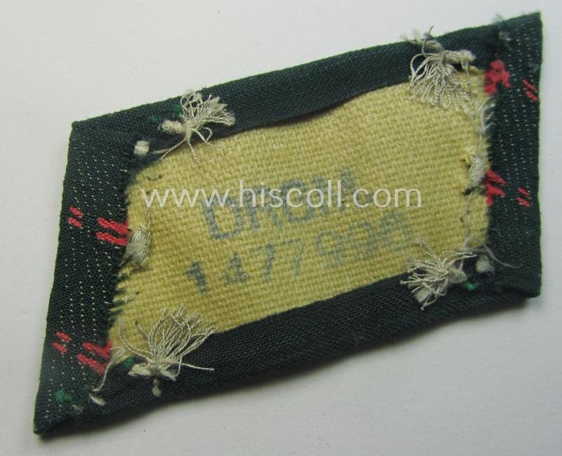 WH (Heeres) pair of (later-war-pattern) officers'-type collar-tabs (ie. 'Kragenspiegel für Offiziere') as executed in 'BeVo'-weave pattern as was intended for an officer serving within the: 'Panzer- o. Panzerjäger-Trpn.' — image 4