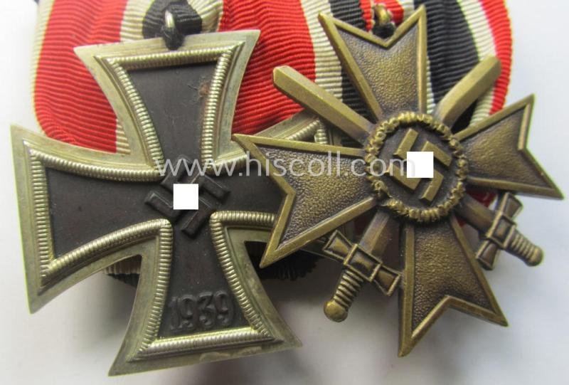Two-pieced medal-bar (ie. 'Orden- o. Doppelspange') showing resp. an: 'Eisernes Kreuz II. Kl.' and a: 'Kriegsverdienstkreuz II. Klasse mit Schwn.' that both come period-mounted as a: 'Doppelspange' — image 2