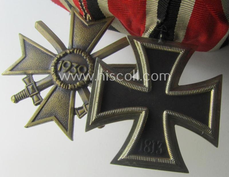 Two-pieced medal-bar (ie. 'Orden- o. Doppelspange') showing resp. an: 'Eisernes Kreuz II. Kl.' and a: 'Kriegsverdienstkreuz II. Klasse mit Schwn.' that both come period-mounted as a: 'Doppelspange' — image 4